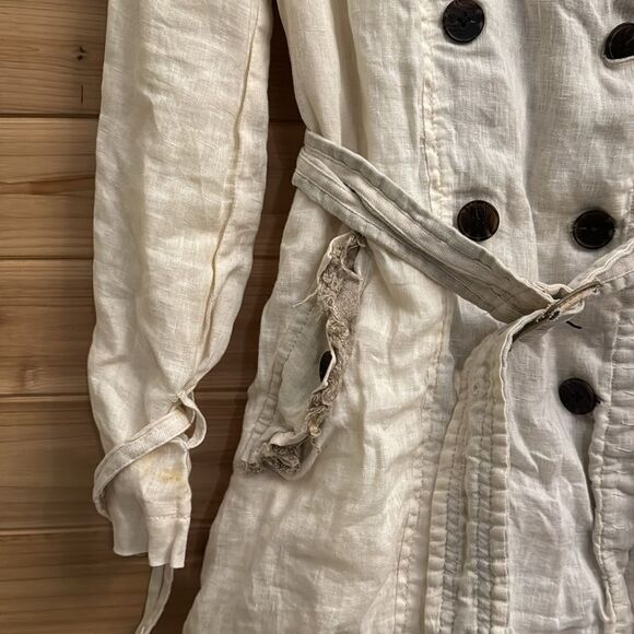 AllSaints Size 8 100% Linen Harlequin Button Front Trench Coat Lagenlook - Picture 3 of 15